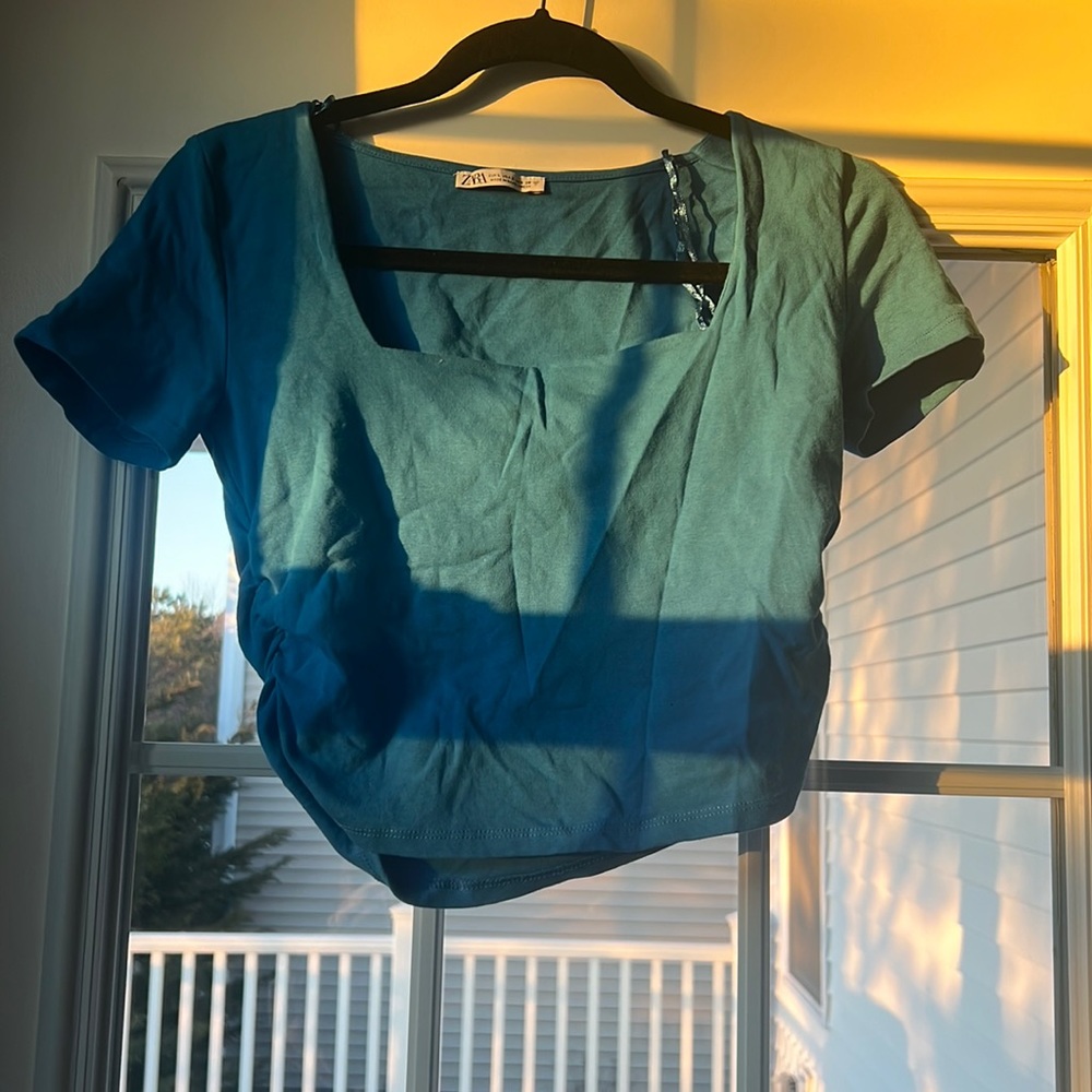 Zara blue short sleeve with scrunched side